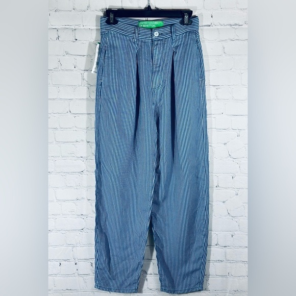 United Colors Of Benetton Carrott Fit Blue Striped Trousers, Size 2 - Picture 4 of 9